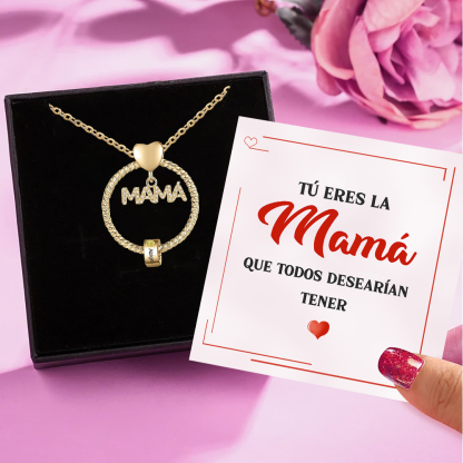 Collar 1-5 nombres y piedras de nacimiento personalizados con colgante de "MAMÁ" color oro | Jessemade-Jessemade ES