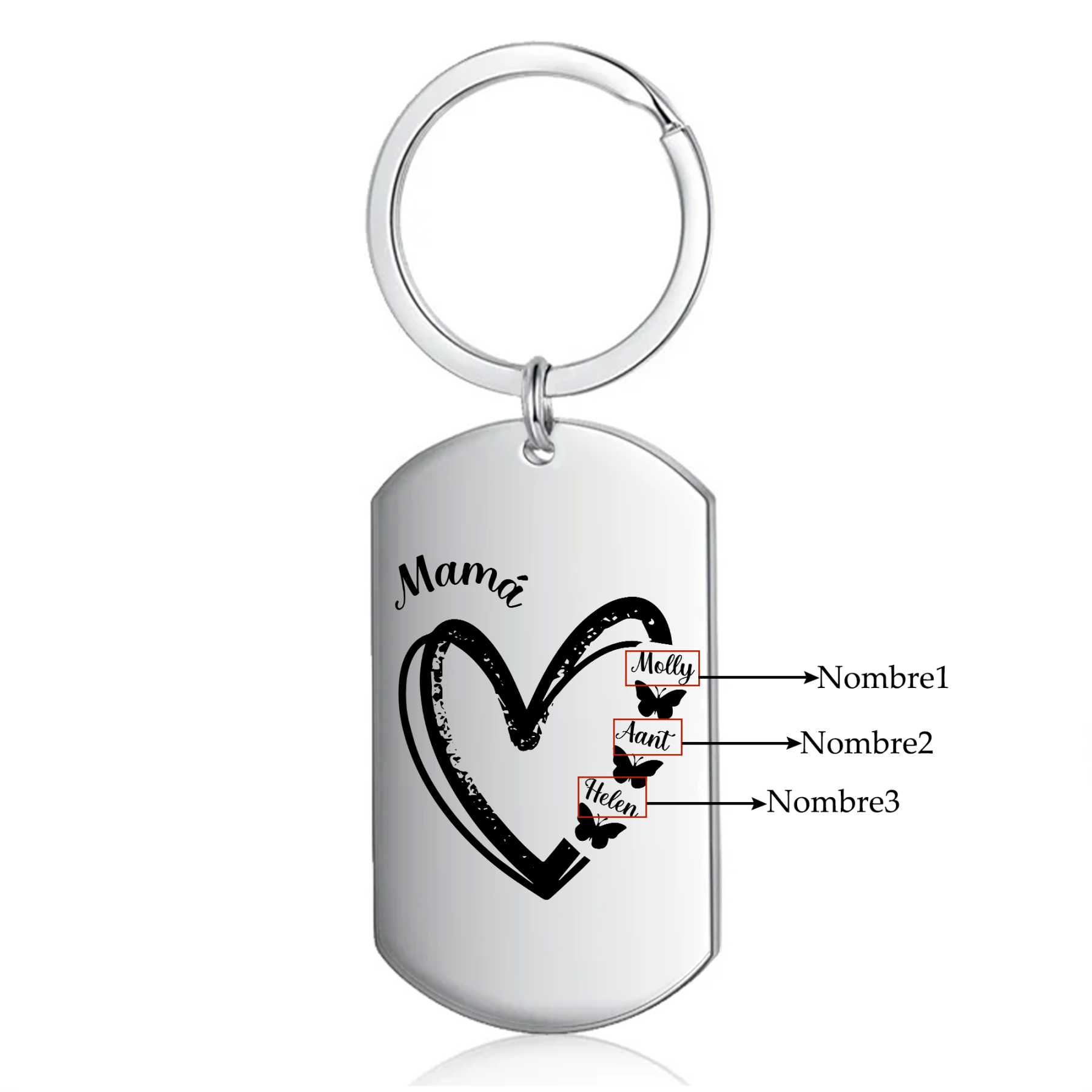 A mi mamá-Llavero 1-6 Nombres Personalizados CORAZÓN Y MARIPOSAS-Jessemade ES