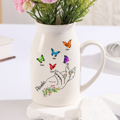 Florero de cerámica mano y mariposas 2-8 nombres personalizados con texto decoración del hogar-Jessemade ES