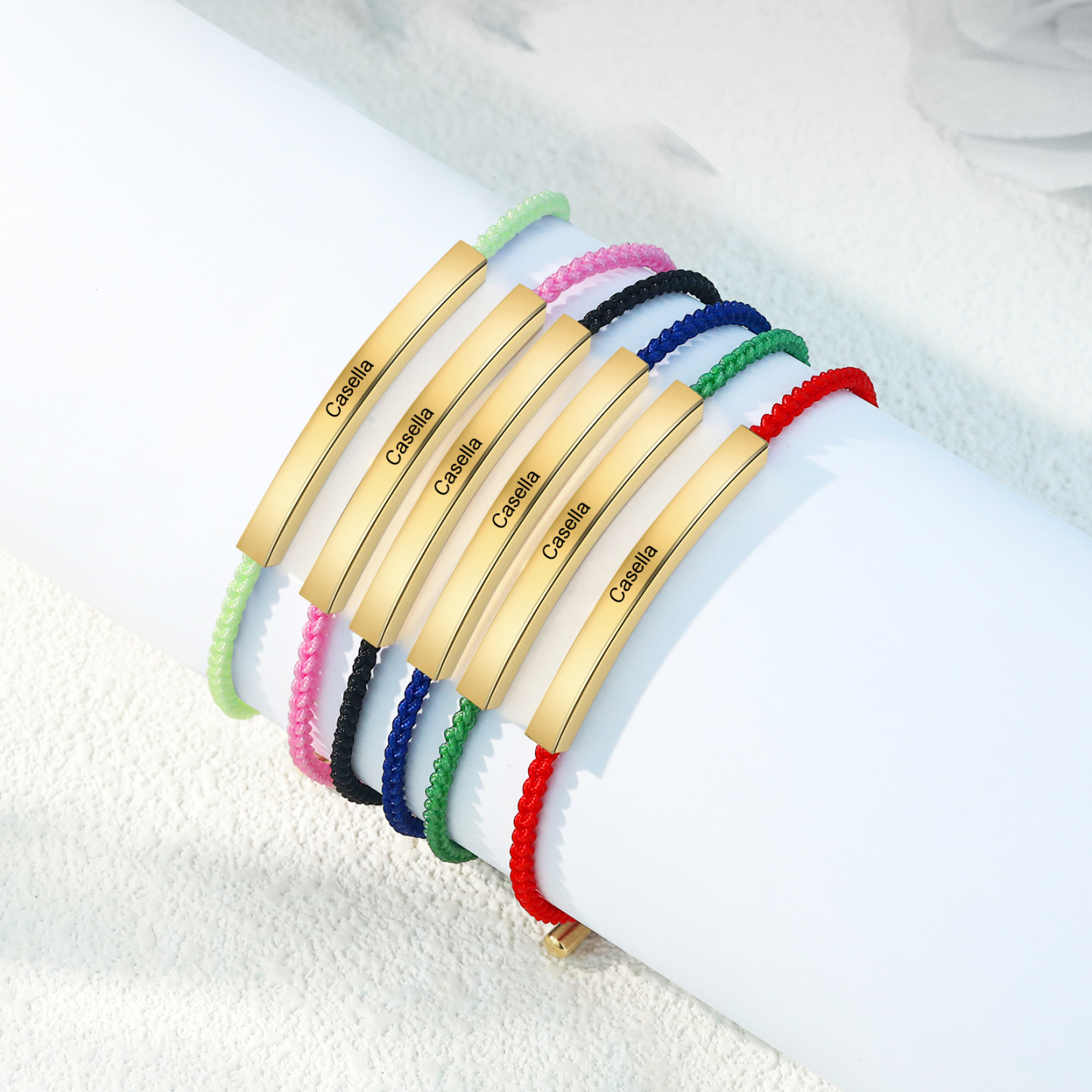 Pulsera de cuerda tejida a mano con nombre y texto personalizados seis colores