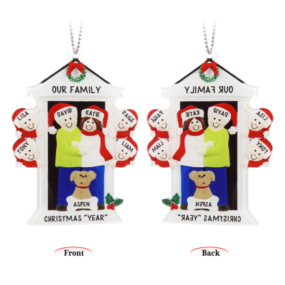Navidad-Ornamentos Navideños de Acrílico Familia en Puerta con Perro 7 Nombres Personalizados con 2 Textos-Jessemade ES