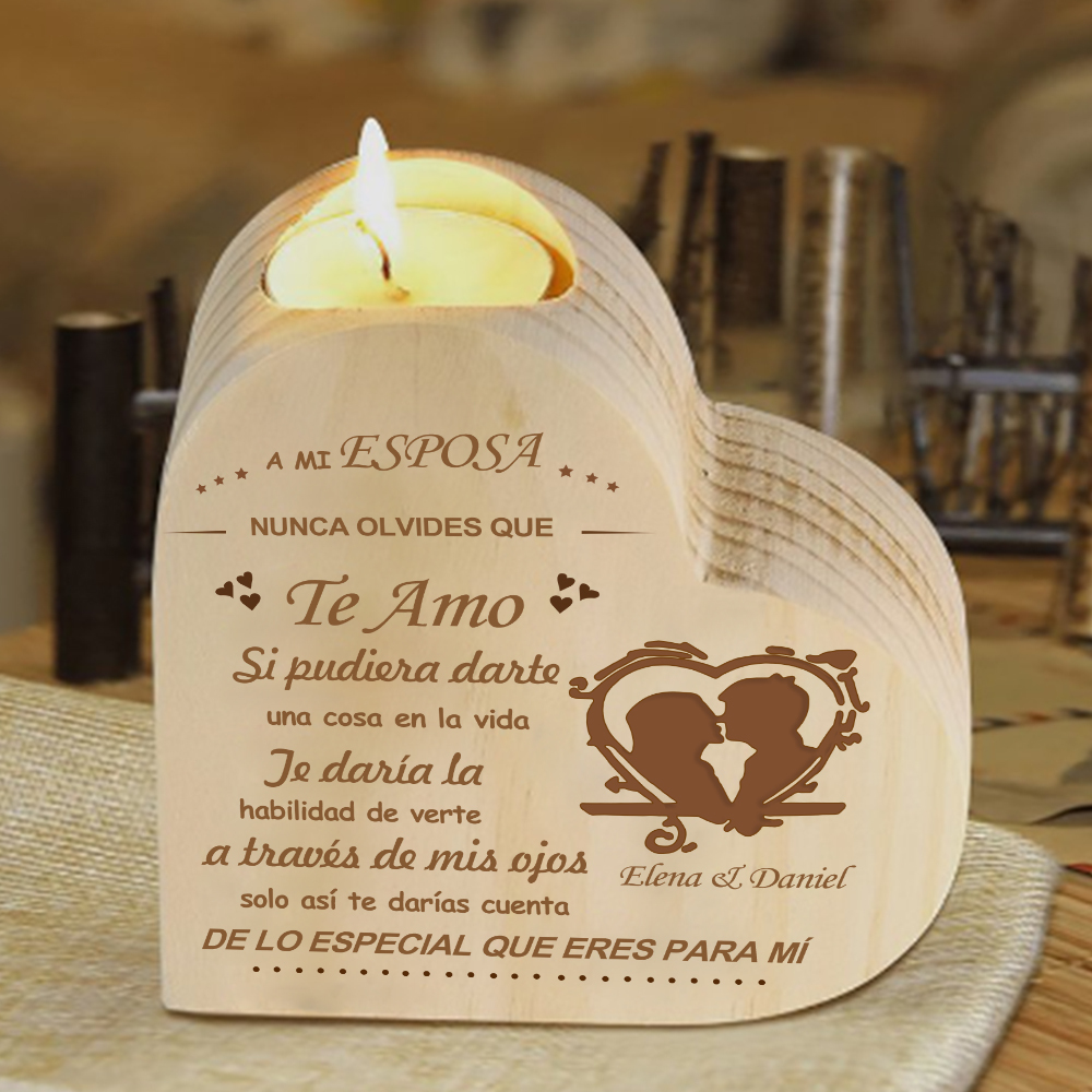 A mi esposa-Candelero de madera para pareja sin vela personalizado con 2 nombres-Jessemade ES