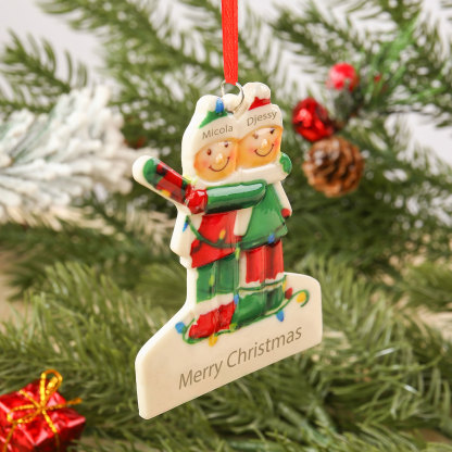 Navidad-Ornamento muñecos navideño de resina 1 texto y 2 nombres personalizados adorno del árbol