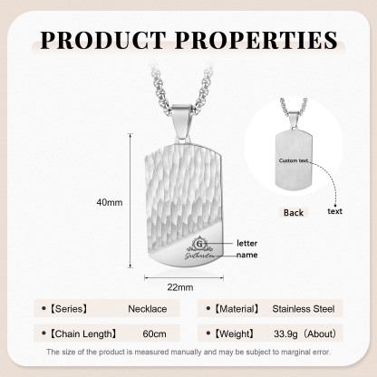 Collar de placa personalizado con 1 nombre, 1 letra y 1 texto en la trasera para hombre-Jessemade ES