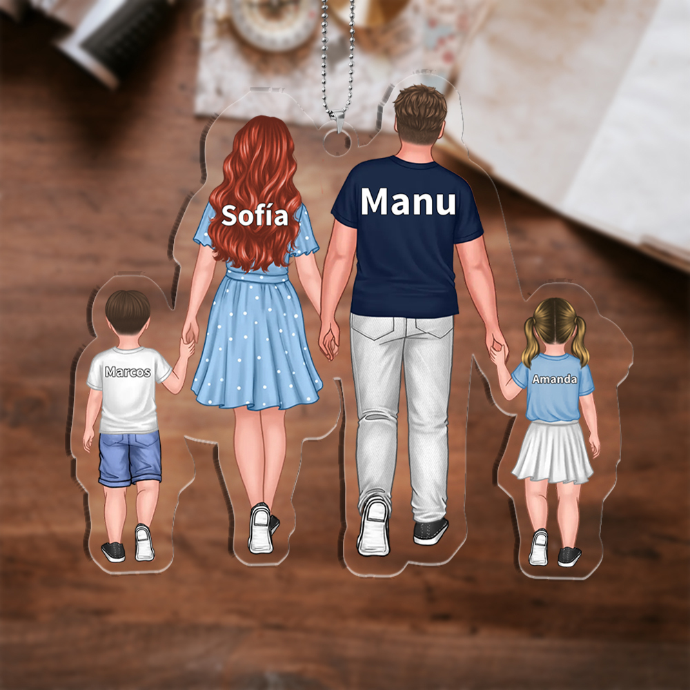 Llavero de acrílico papá, mamá y niños mano con manitos 2-10 nombres y personajes personalizados