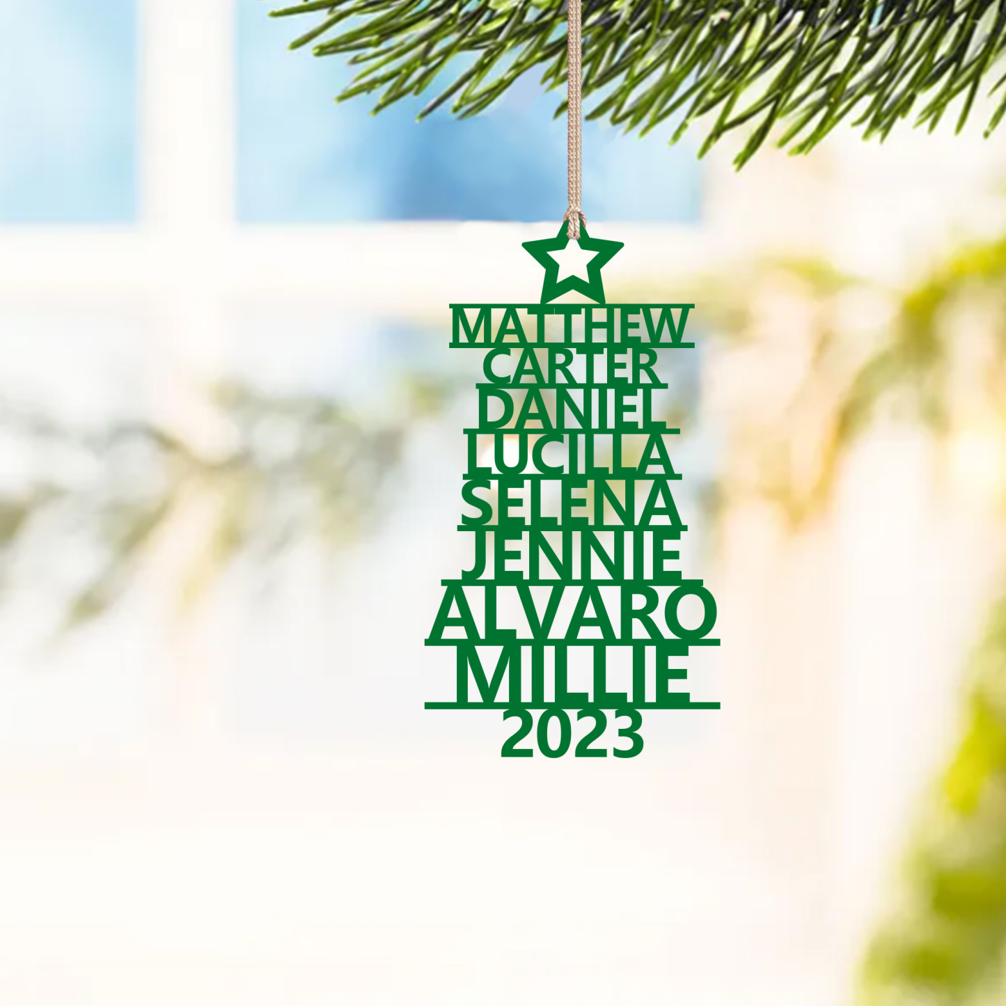 Navidad-Ornamento navideño de madera árbol de nombres con 8 nombres y año personalizados