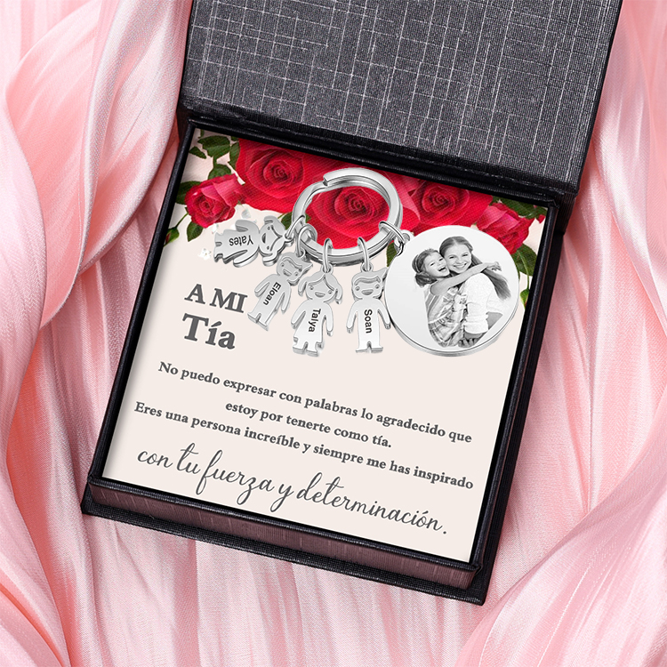 A mi tía - Llavero 4 Nombres Personalizado Con Charms 4 Niños con Foto y Texto-Jessemade ES