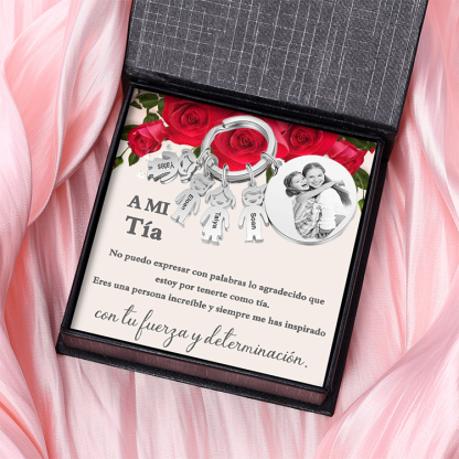 A mi tía - Llavero 4 Nombres Personalizado Con Charms 4 Niños con Foto y Texto-Jessemade ES