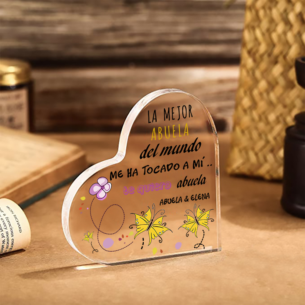 Abuela - Placa de acrílico en forma de corazón mariposas 2 nombres personalizados-Jessemade ES
