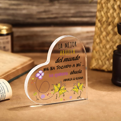 Abuela - Placa de acrílico en forma de corazón mariposas 2 nombres personalizados-Jessemade ES