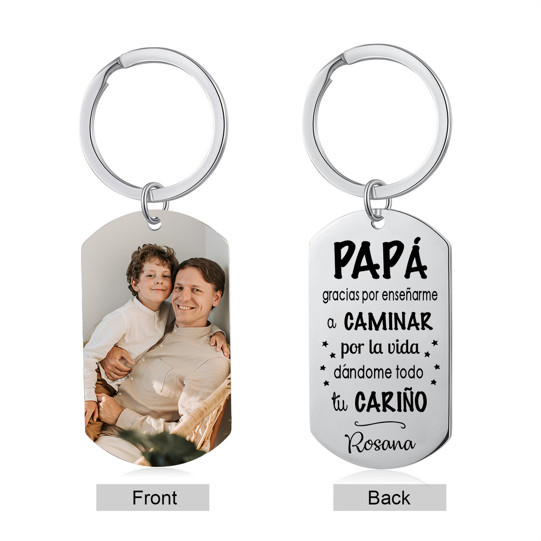 A mi papá-Llavero Personalizado con 1 Foto y 1 Nombre-Jessemade ES