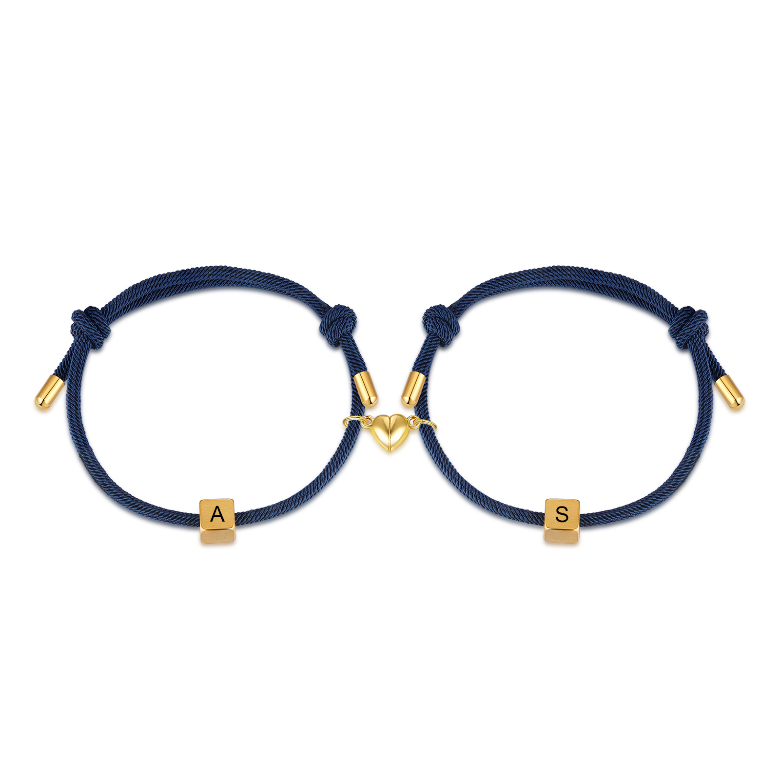 Pulseras de cuerda personalizadas para pareja con dije de corazón magnético grabado de dos letras-Jessemade ES