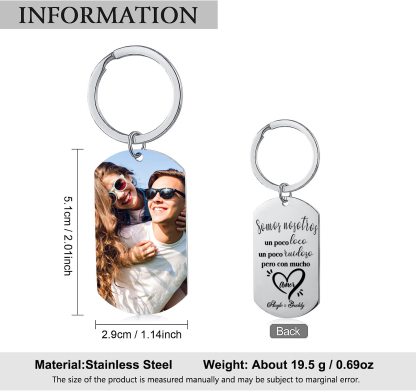 Llavero personalizado con 2 nombres y 1 foto para pareja-Jessemade ES