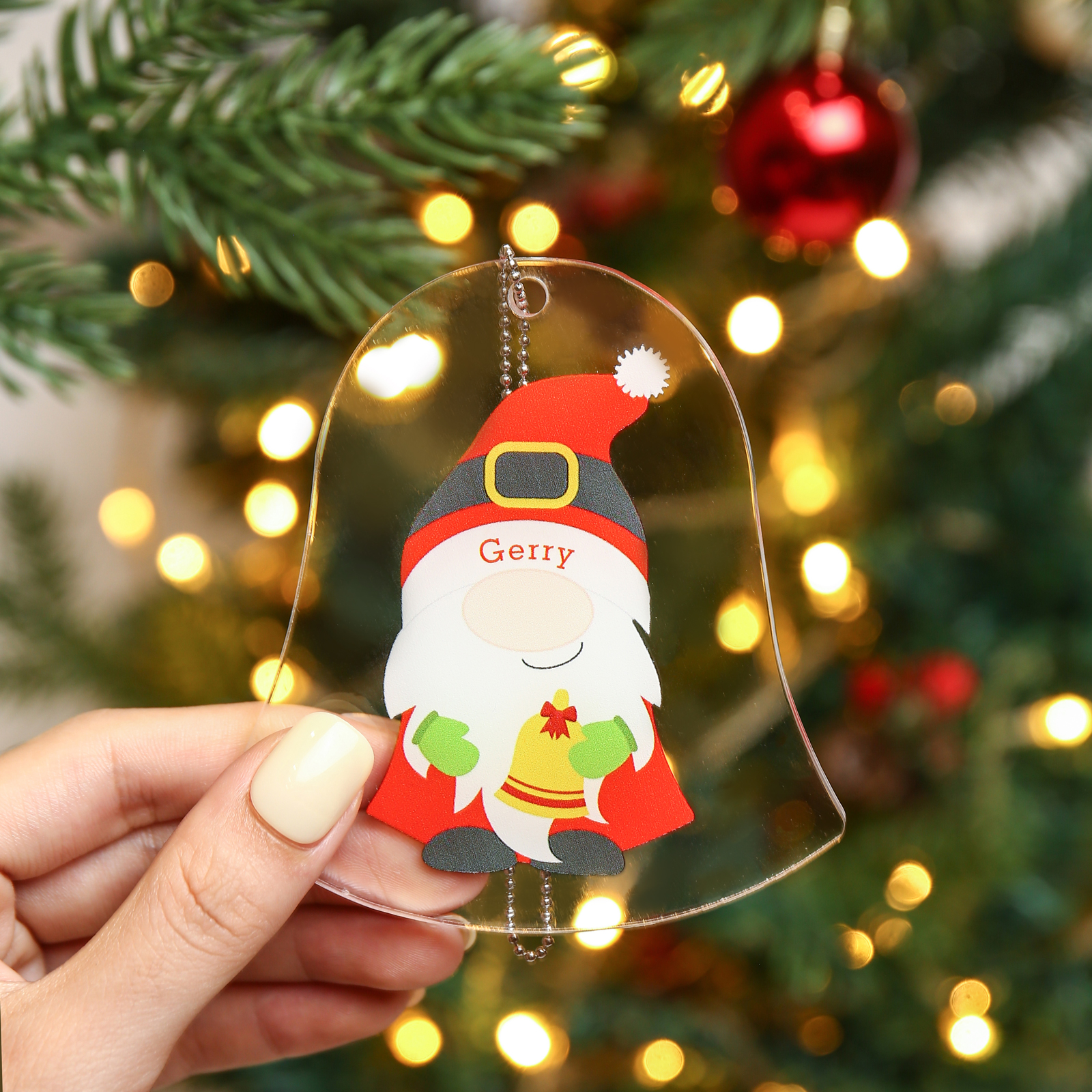Navidad-Ornamento navideño de acrílico genios en forma de campanilla con 1 nombre personalizado
