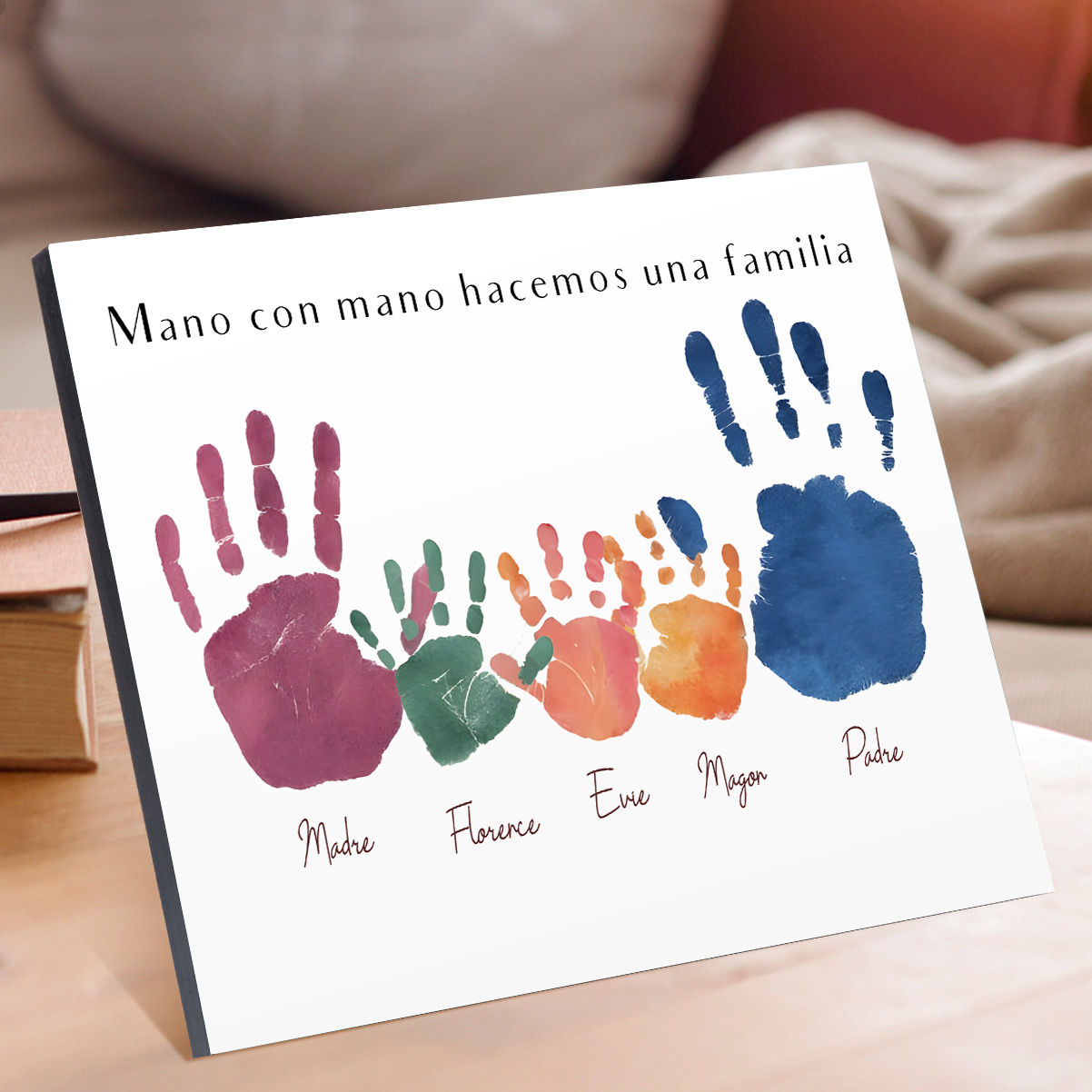 A familia - Lámina 3-5 nombres personalizados marco de madera huellas de mano-Jessemade ES