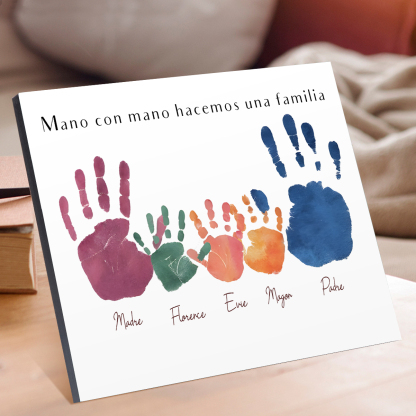 A familia - Lámina 3-5 nombres personalizados marco de madera huellas de mano-Jessemade ES