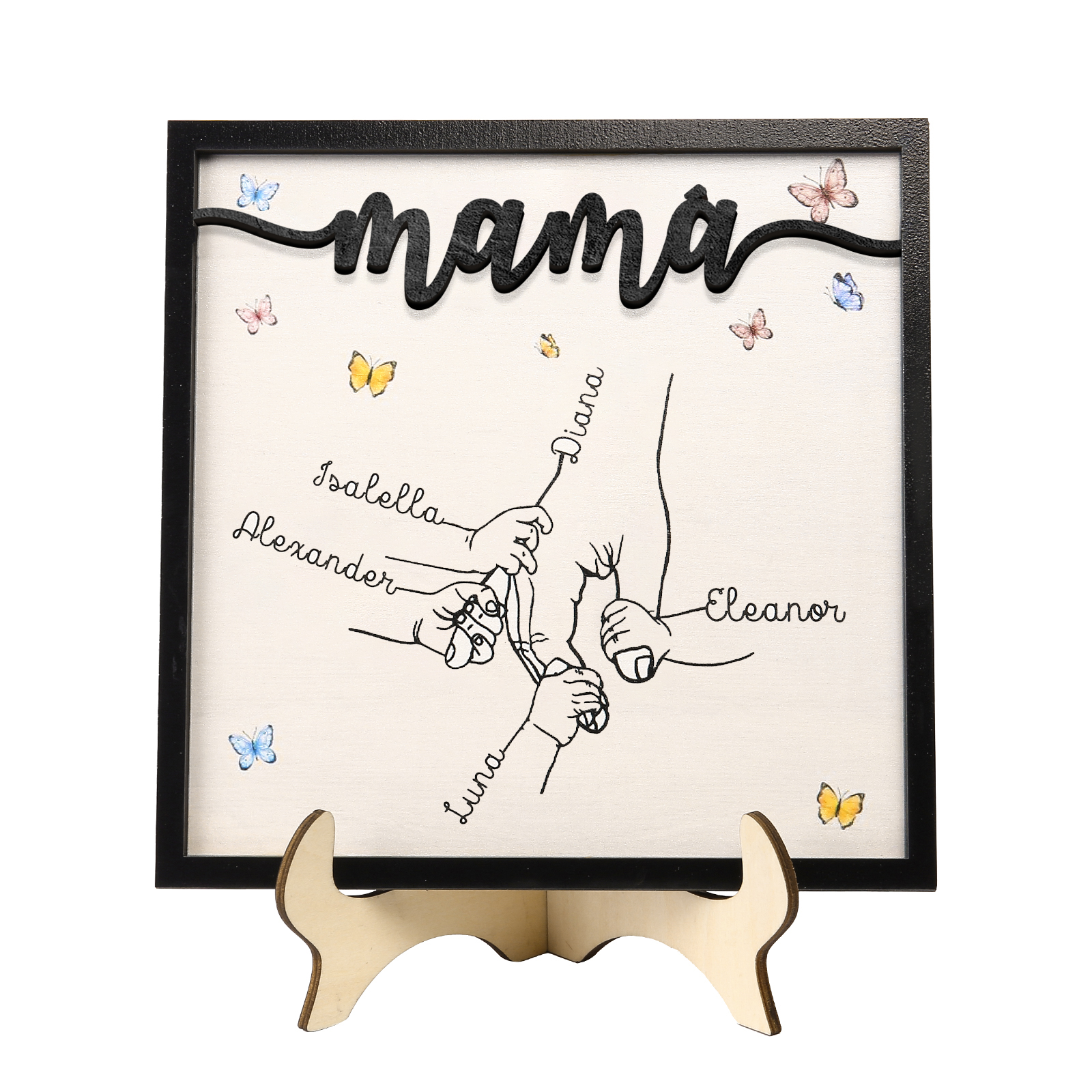 A mi mamá-Adorno 2-7 nombres personalizados decoración de madera mano con manitos-Jessemade ES