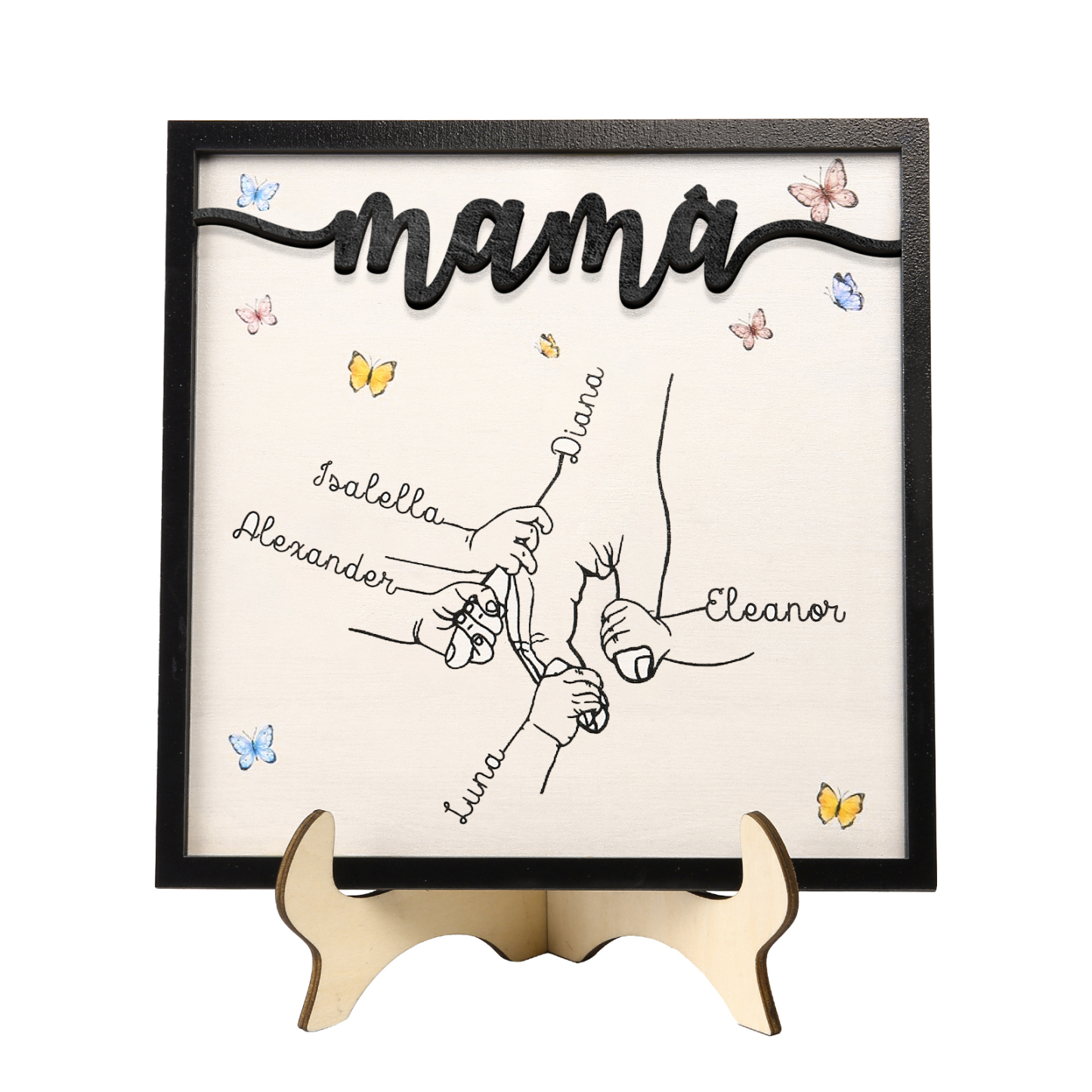 A mi mamá-Adorno 2-7 nombres personalizados decoración de madera mano con manitos-Jessemade ES