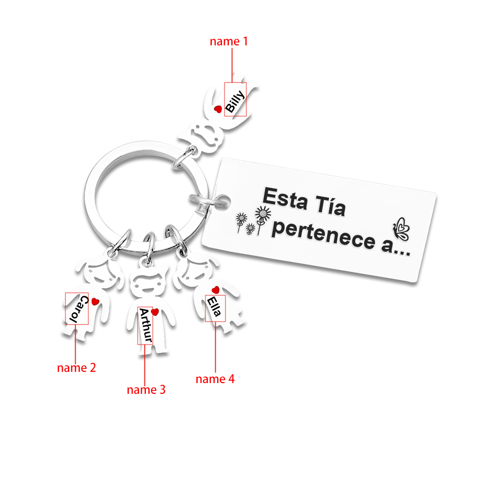 A mi tía - Llavero "Esta Tía pertenece a..." con 1-6 nombres personalizados en "niños"-Jessemade ES