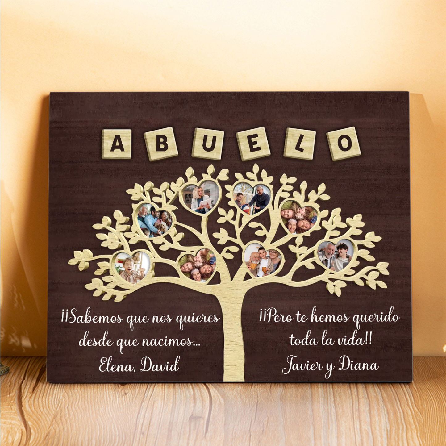 Feliz Día del Padre a mi abuelo-Lámina marco de madera 8 fotos y 2 textos personalizados con frase de amor-Jessemade ES