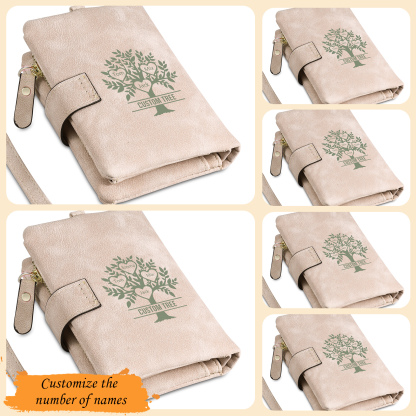 Cartera, billetera con 3-8 nombres, 1 letra y 1 texto personalizados árbol de la vida monedero clásico para mujer-Jessemade ES