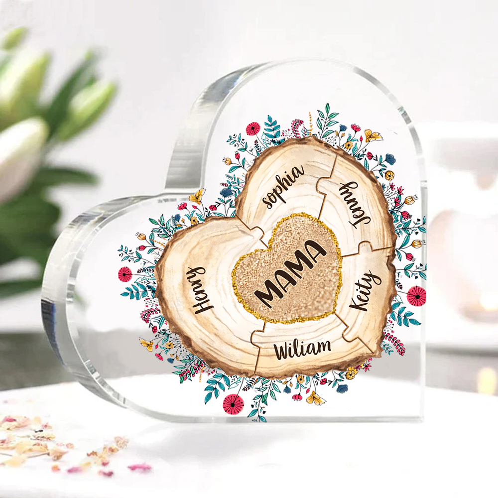 A mi mamá/abuela-Placa de acrílico "Corazones" en forma de corazón 6 nombres personalizados-Jessemade ES
