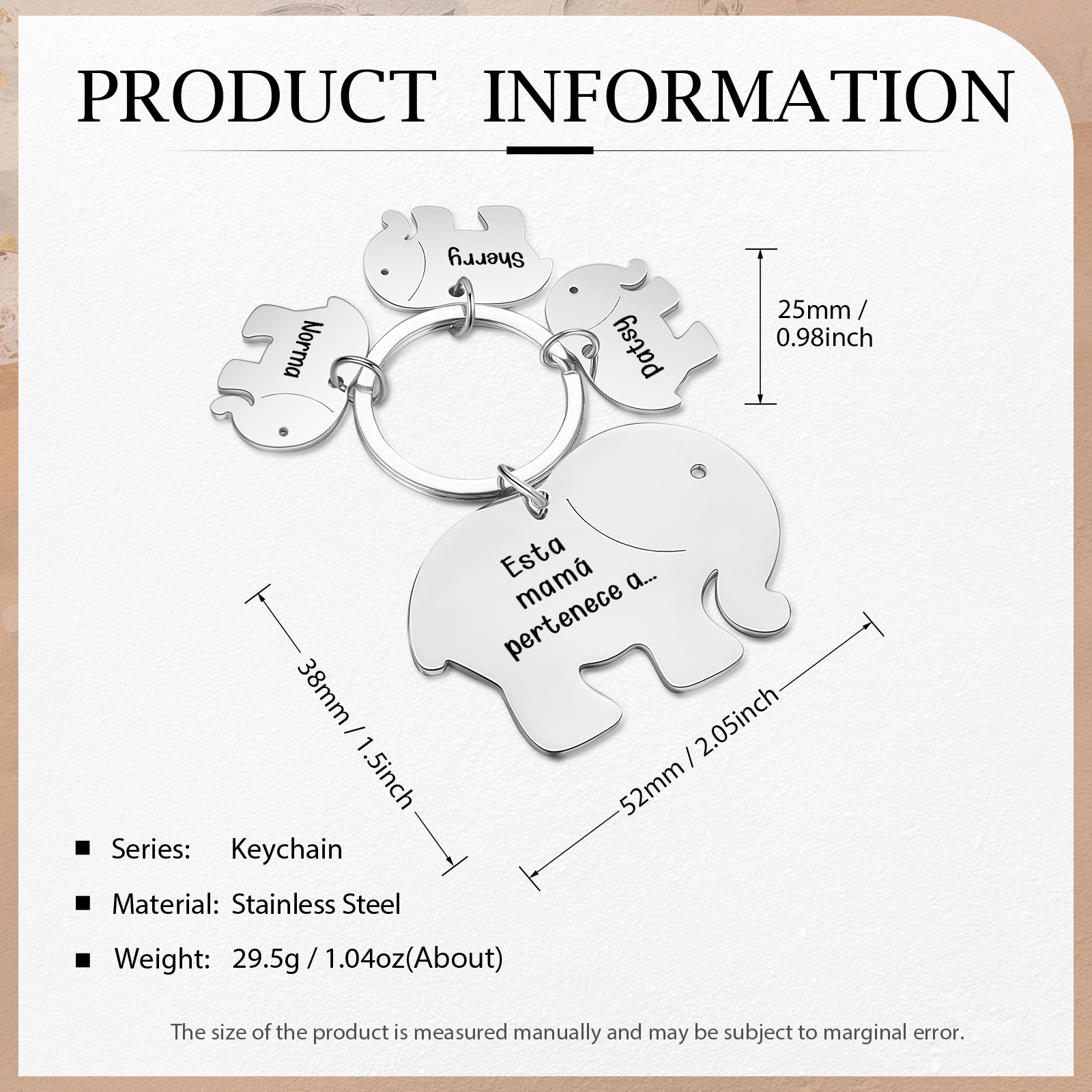 A mi mamá/abuela - Llavero con 3 nombres personalizados en elefantes con texto-Jessemade ES