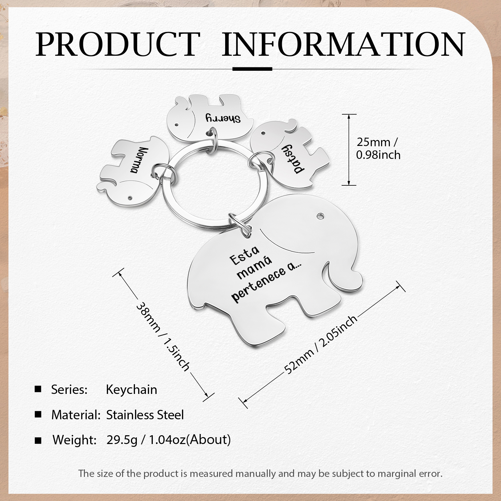 A mi mamá/abuela - Llavero con 3 nombres personalizados en elefantes con texto-Jessemade ES