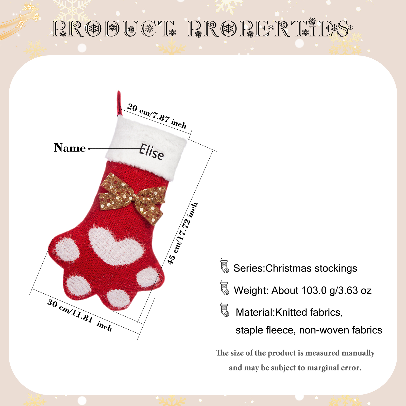Adornos de medias navideñas en forma de pata Bolsa de regalo 1 Nombre personalizado-Jessemade ES