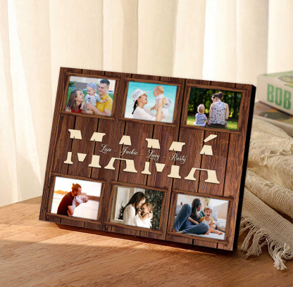 A mi mamá-Lámina marco de madera para mamá personalizado con 1 texto y 6 fotos-Jessemade ES