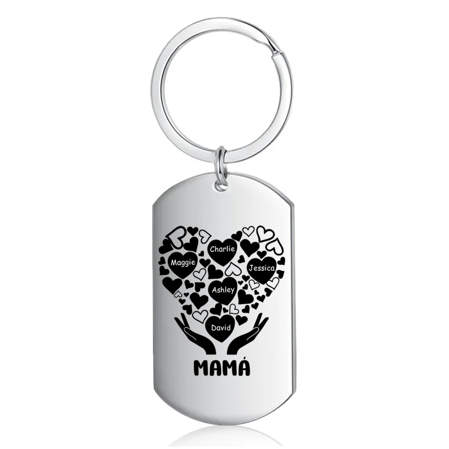 A mi mamá/abuela-Llavero 1-7 Nombres Personalizados con Texto CORAZONES Y MANOS