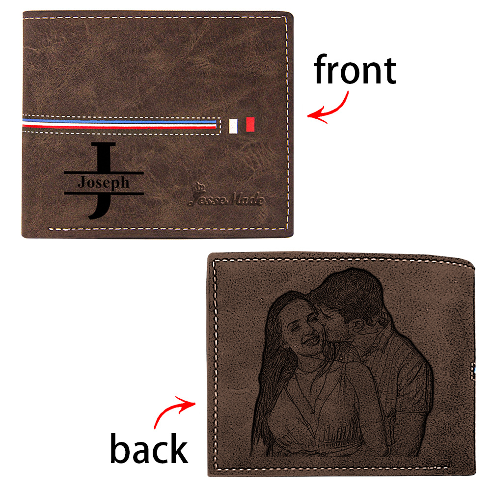 Cartera, billetera personalizada con 1 foto, 1 nombre y 1 letra monedero para hombre-Jessemade ES