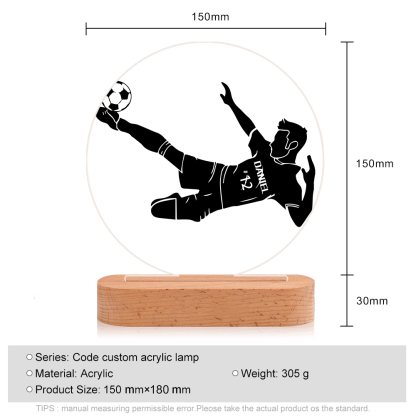 Lámpara Ilusión 3D Luz de Noche LED Fútbol con Nombre y Número Personalizados-Jessemade ES