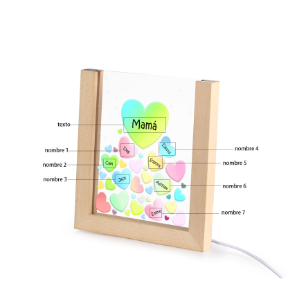 A mi mamá/abuela-Lámpara Personalizada con 2-8 Nombres y Texto "corazones" 3D Ilusión Luz de Noche-Jessemade ES