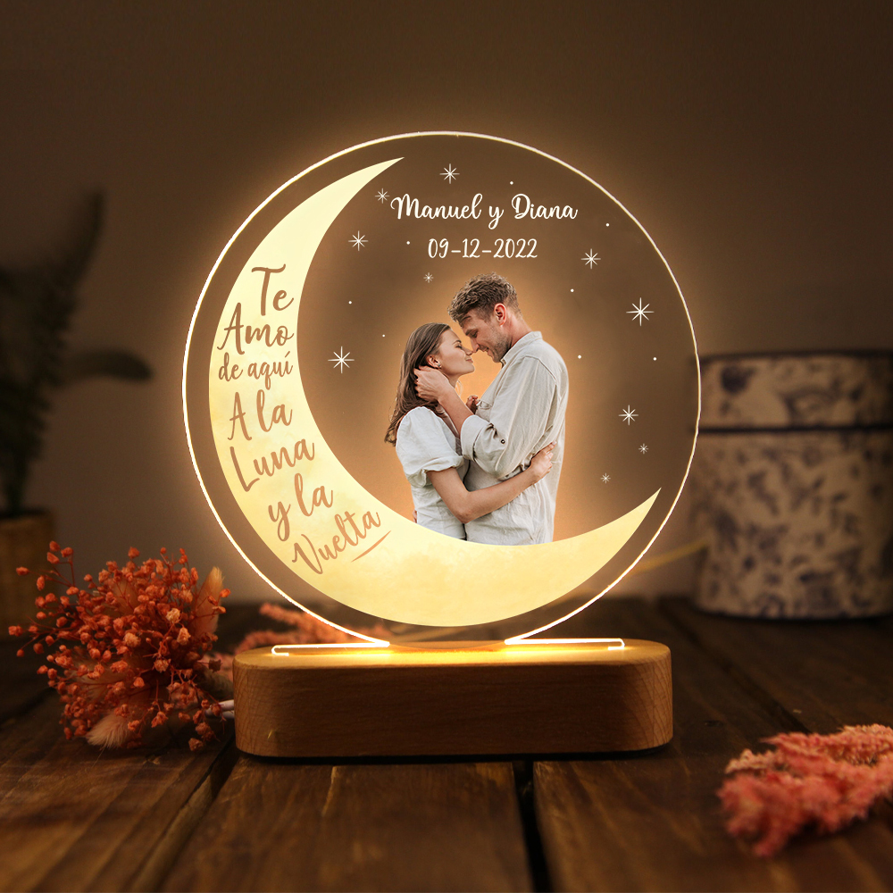 Lámpara para pareja 3D Ilusión Luz de Noche LED texto, fecha y foto personalizados -Jessemade ES
