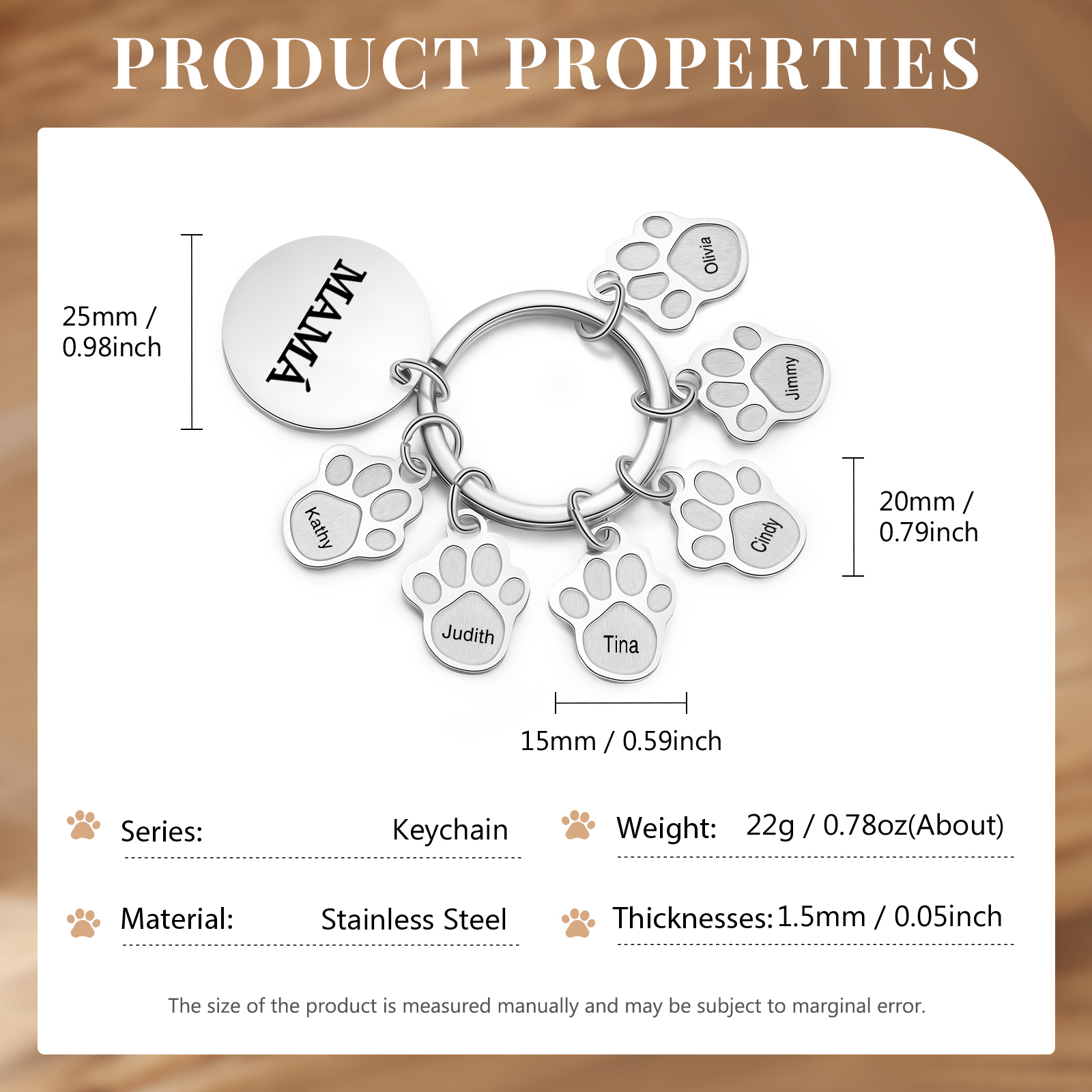 A mi familia - Llavero con 6 nombres personalizados en patas con texto-Jessemade ES