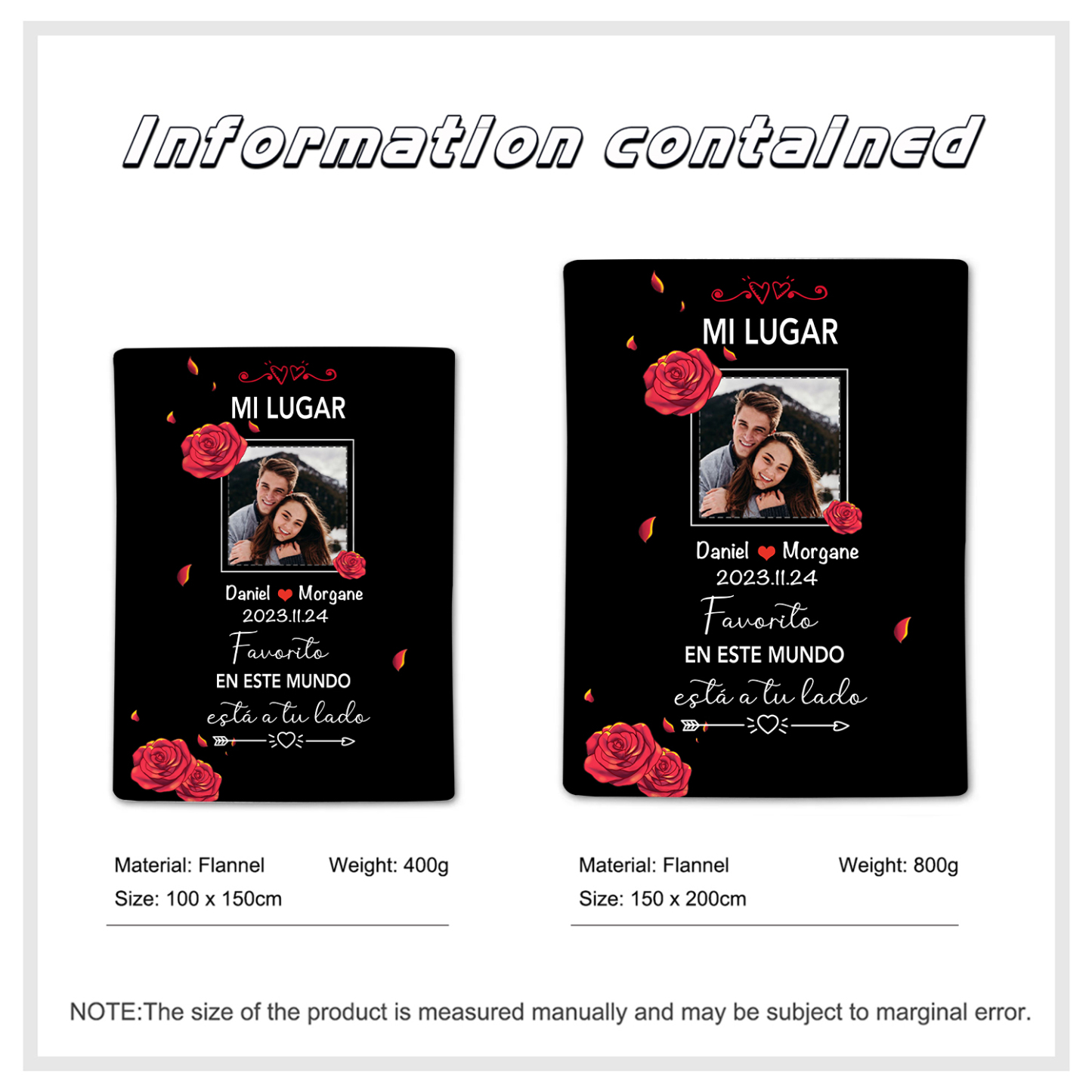 Pareja-Manta de buen calidad de foto personalizada con nombres y fecha-Jessemade ES