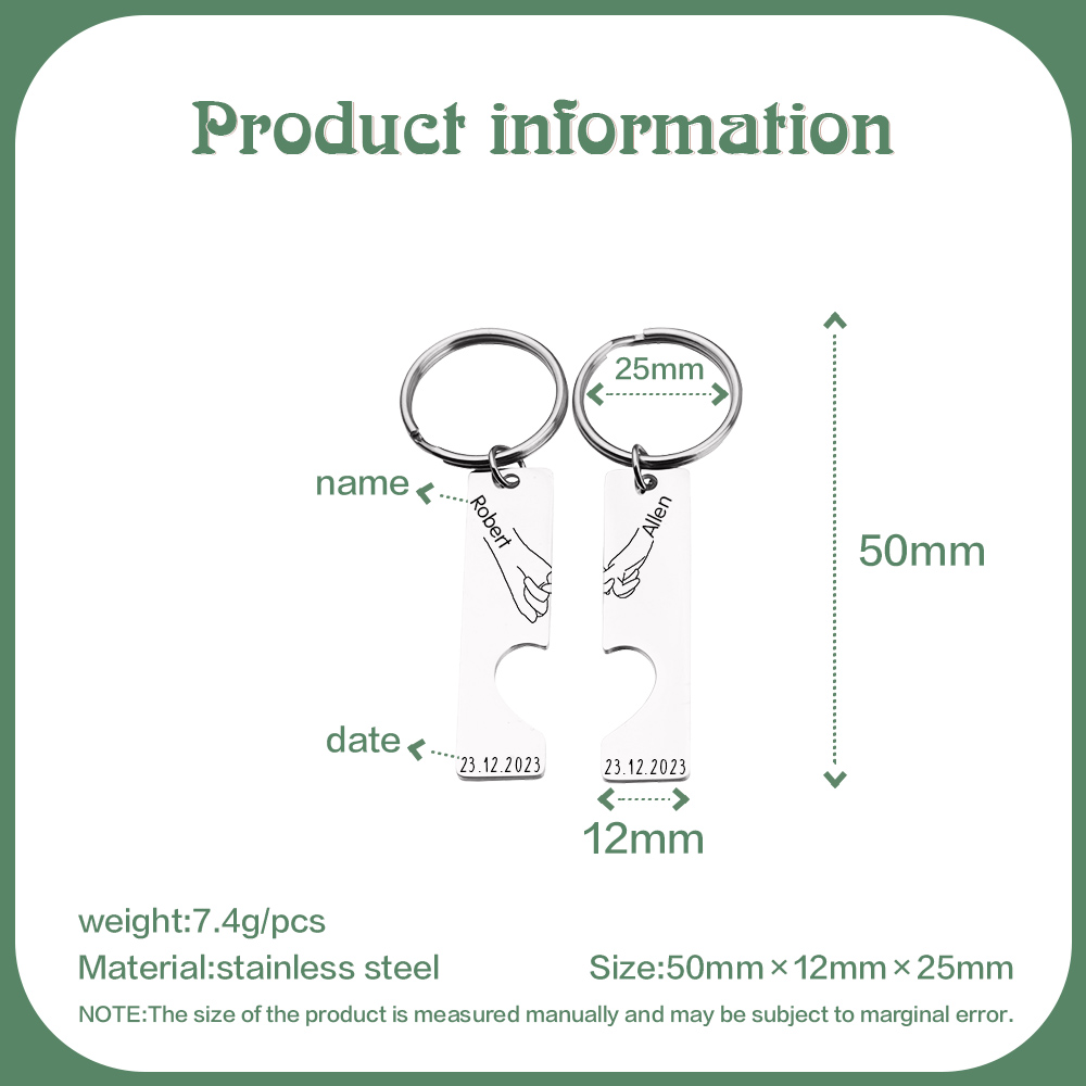 A mi querido-Llavero con corazón encajado para pareja pinky swear 2 nombres personalizados con fecha-Jessemade ES