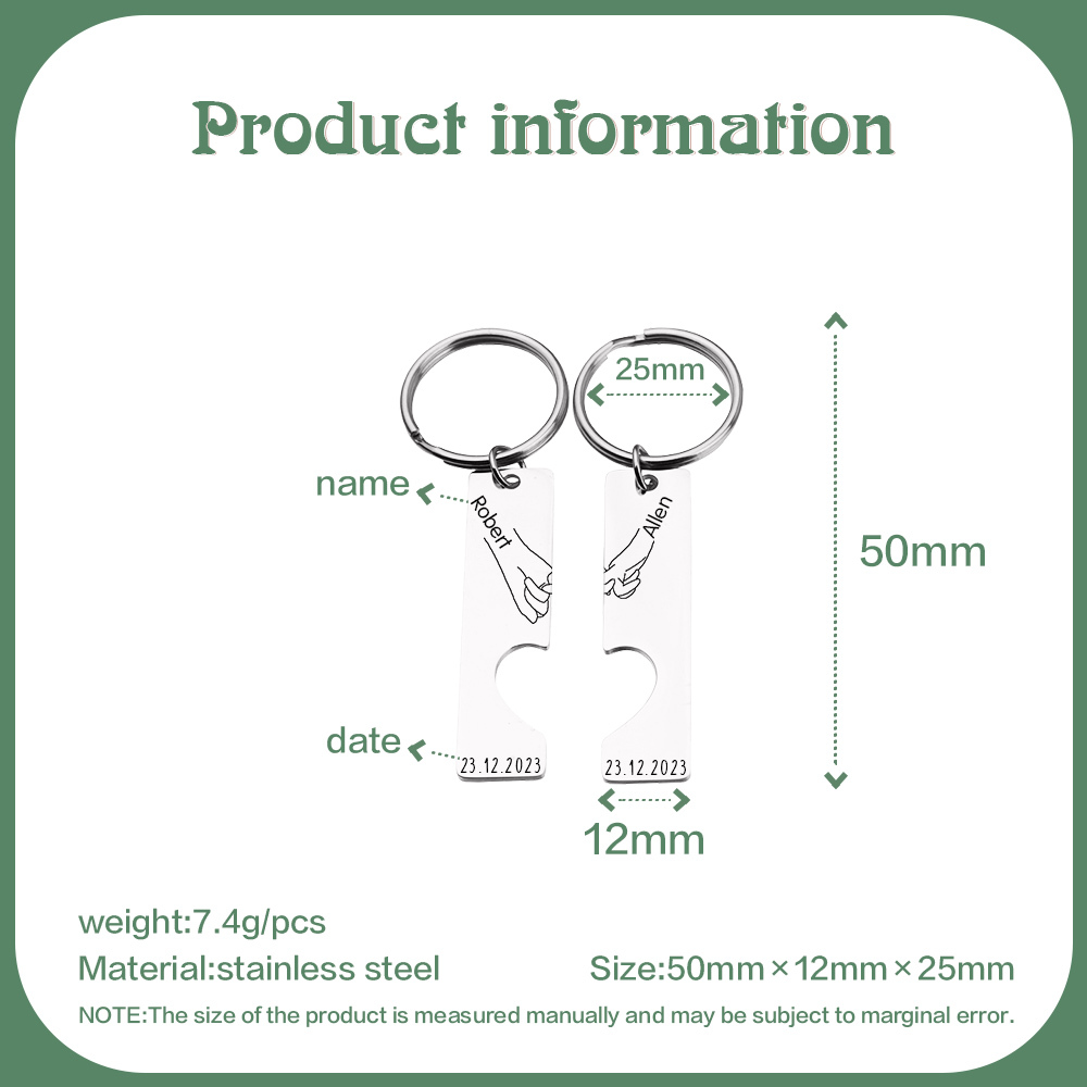 A mi querido-Llavero con corazón encajado para pareja pinky swear 2 nombres personalizados con fecha-Jessemade ES