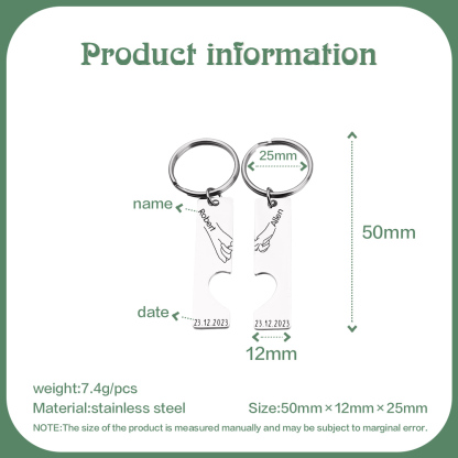 A mi querido-Llavero con corazón encajado para pareja pinky swear 2 nombres personalizados con fecha-Jessemade ES