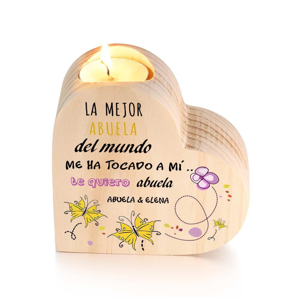 A mi abuela - Candelero de madera sin vela Mariposas 2 nombres personalizados-Jessemade ES