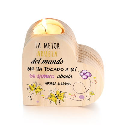 A mi abuela - Candelero de madera sin vela Mariposas 2 nombres personalizados-Jessemade ES