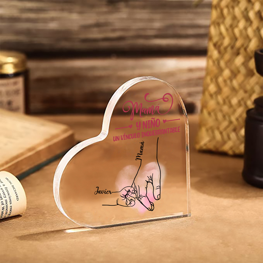A mi mamá-Placa de acrílico en forma de corazón mano y manitas 1-5 nombres personalizados-Jessemade ES