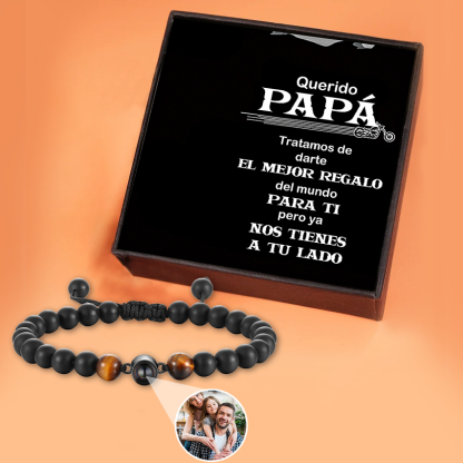 A mi papá-Pulsera de perlas con proyección de foto en color para hombre-Jessemade ES