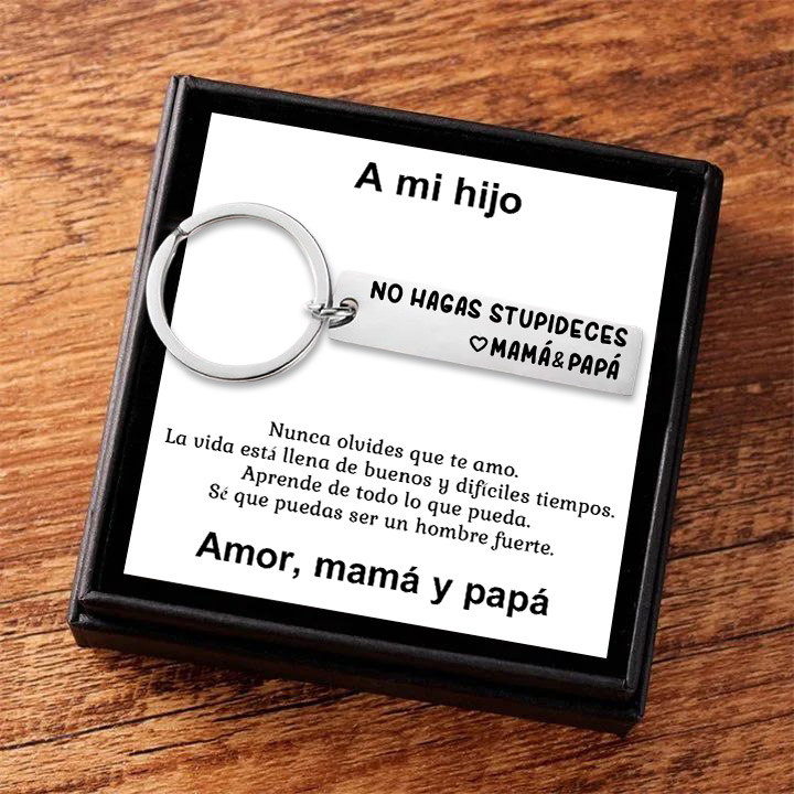 Llavero de placa "No hagas stupideces" a hijos de papá y mamá-Jessemade ES