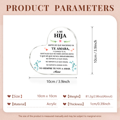 A mi hija-Placa de acrílico en forma de corazón con 1 nombre personalizado-Jessemade ES