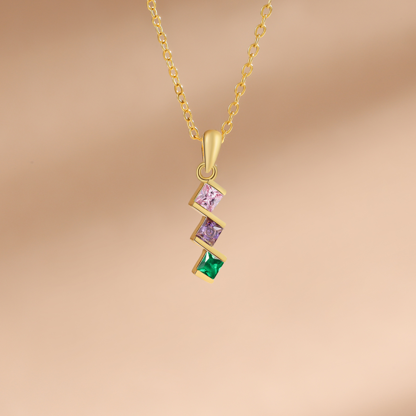 Collar para mujer con 3 piedras de nacimiento personalizadas-Jessemade ES