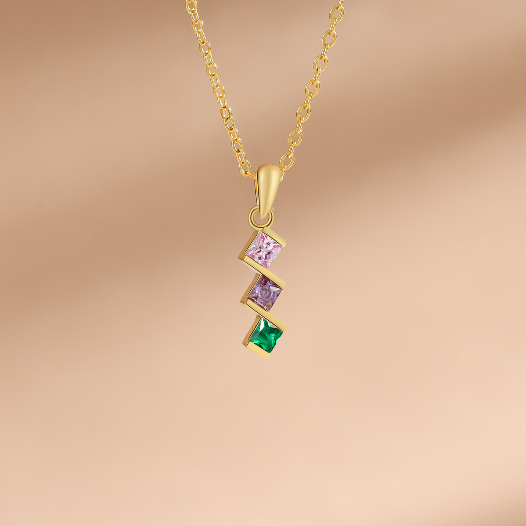 Collar para mujer con 3 piedras de nacimiento personalizadas-Jessemade ES