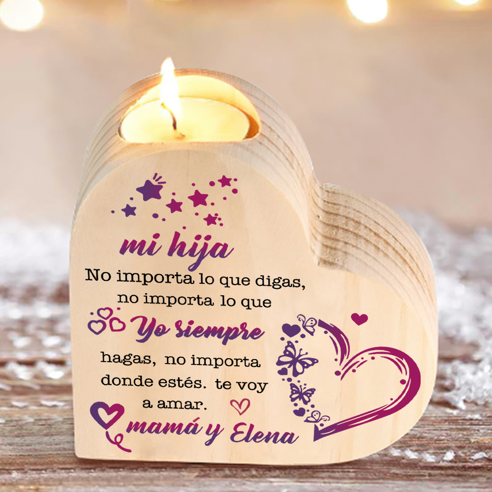 Candelero de corazón para hija de madera de corazón sin candela personalizado con nombres-Jessemade ES