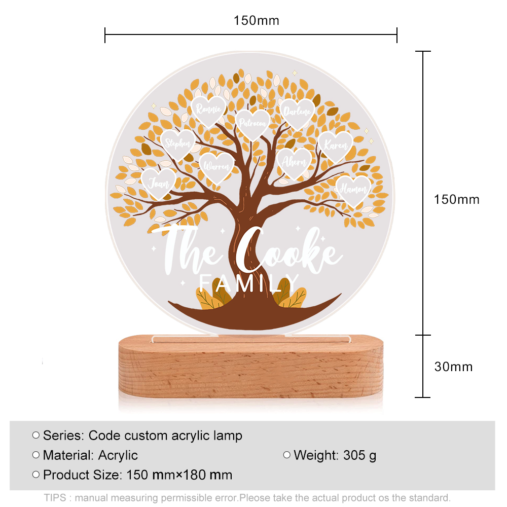 Lámpara de noche LED Árbol de la Vida 9 nombres y 1 texto personalizados-Jessemade ES